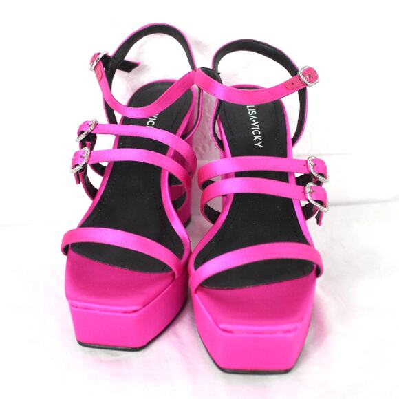 Lisa Vicky Babe-V Strappy Platform Sandal Size 7 NWT Raspberry Satin - Picture 2 of 6